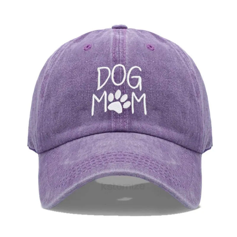 Vintage Washed Cotton DoG MOM Embroidery Baseball Cap For Men Women