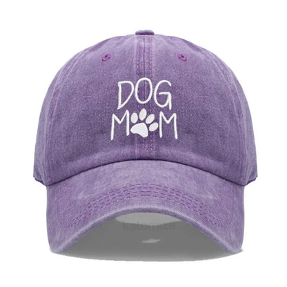 Vintage Washed Cotton DoG MOM Embroidery Baseball Cap For Men Women
