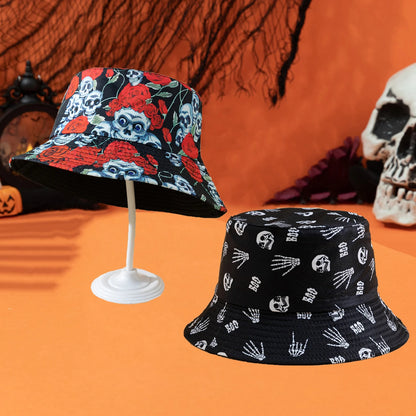 Cross-border Halloween Atmosphere, Fashionable Printed Rose Finger Skull Bucket Hat