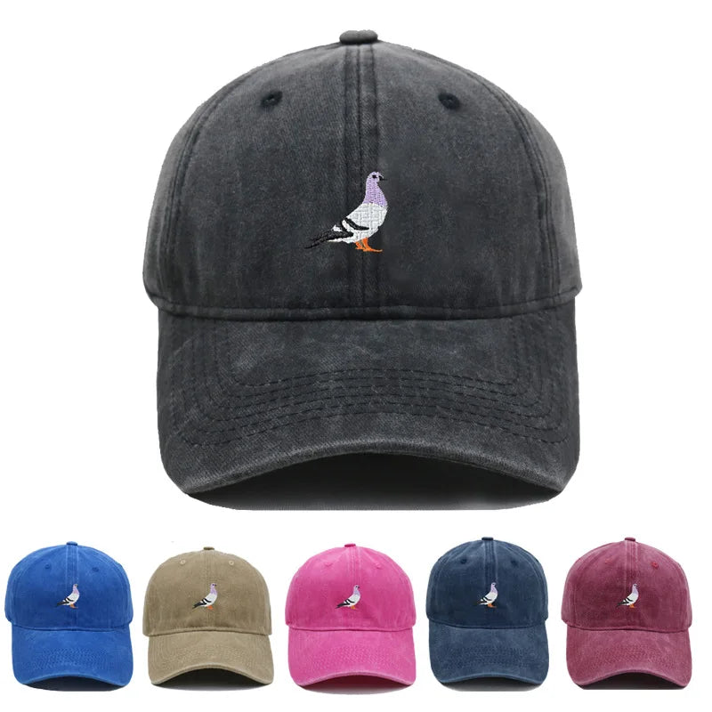 Vintage Washed Pigeon Bird Embroidery Baseball Cap
