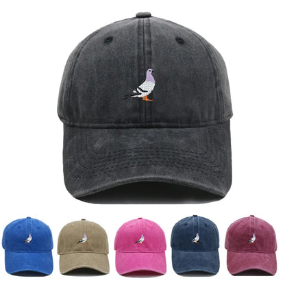 Vintage Washed Pigeon Bird Embroidery Baseball Cap