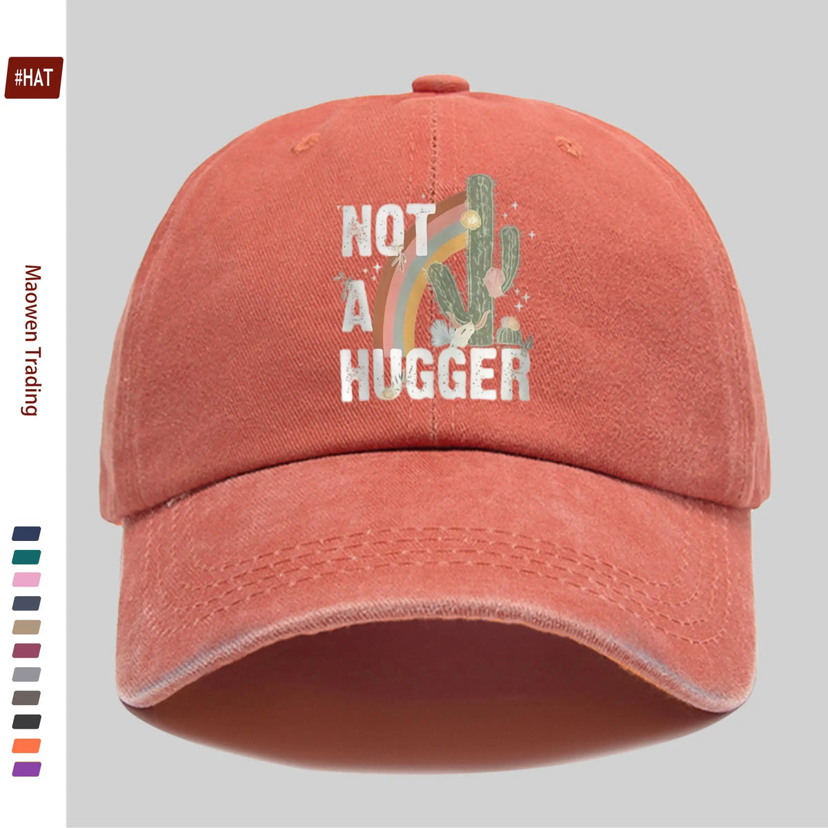 Rainbow and Cactus "Not a Hugger" Print Baseball Cap
