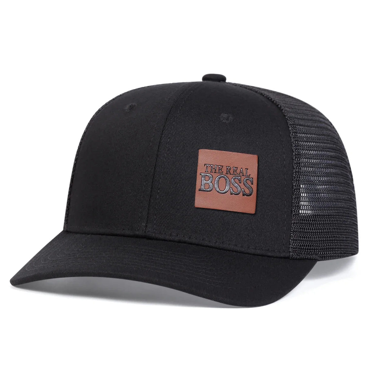 Unisex THE REAL BOSS Letter Brown Leather Label Baseball Caps Snapback Caps Sunscreen Hat