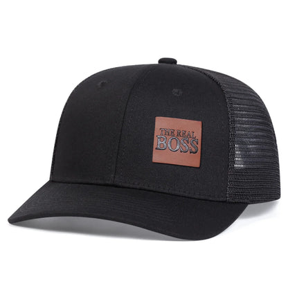Unisex THE REAL BOSS Letter Brown Leather Label Baseball Caps Snapback Caps Sunscreen Hat