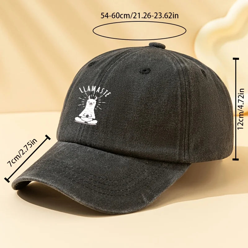 Baseball Cap with "LLAMASTE" Cartoon Llama Design