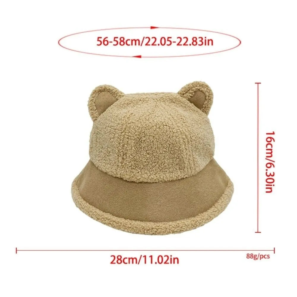 Korean Style Fuzzy Winter Bucket Hat Windproof Fluffy Plush Warm Hats