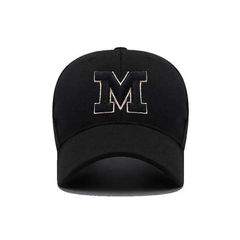 M Letter Gold Thread Embroidery Elastic Pineapple Cloth Material Thick and Durable High Quality Baseball Cap