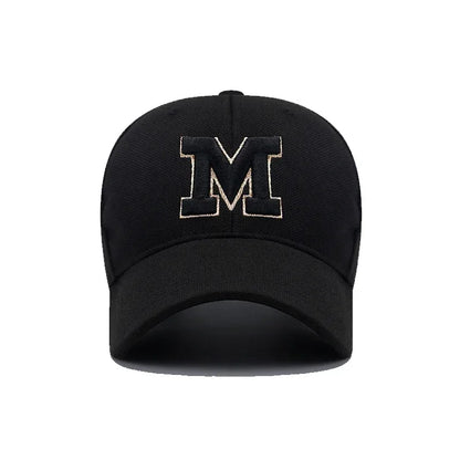 M Letter Gold Thread Embroidery Elastic Pineapple Cloth Material Thick and Durable High Quality Baseball Cap
