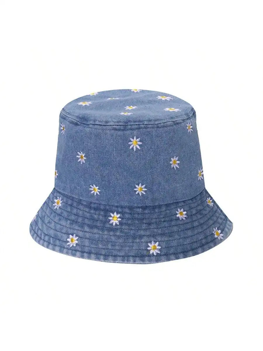 Spring Summer Strawberry Embroidery Denim Jeans Bucket Hat For Men Women