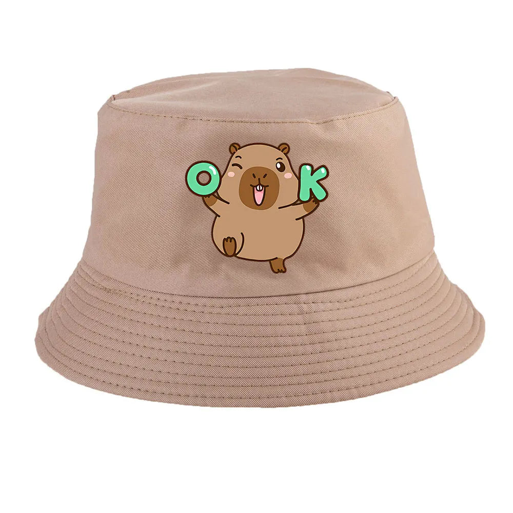 Summer Spring Ladies Cotton Korean Casual Outdoor Sunprotection Capybara Bucket Hat For Men Women