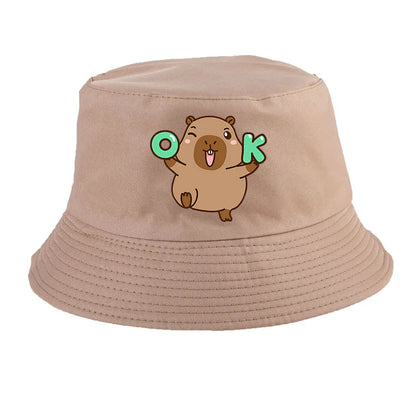 Summer Spring Ladies Cotton Korean Casual Outdoor Sunprotection Capybara Bucket Hat For Men Women