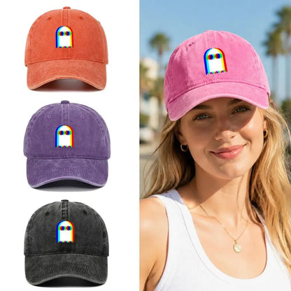 Retro Rainbow Ghost Print Washed Baseball Cap