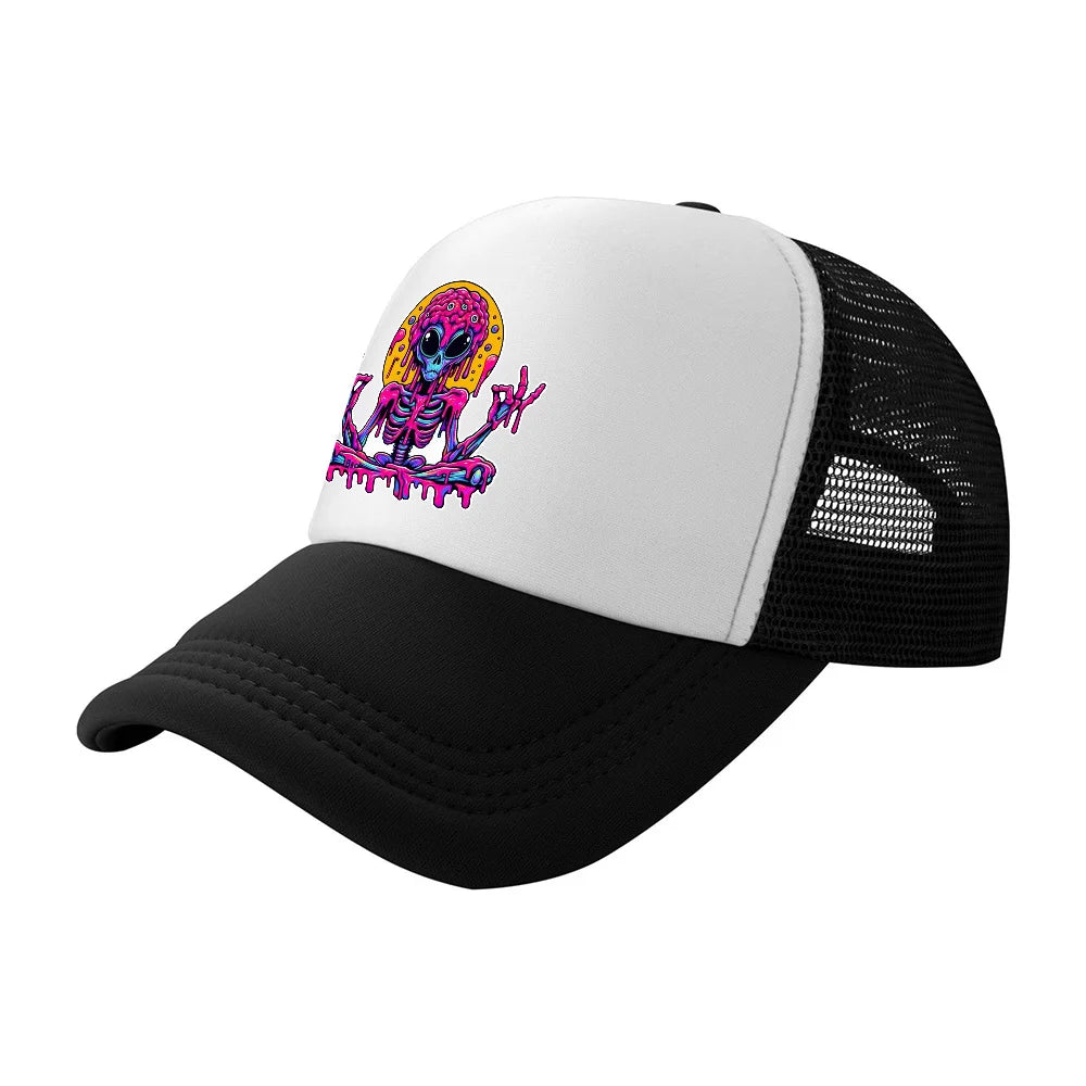 Psychedelic Alien Skeleton Breathable Mesh Baseball Cap