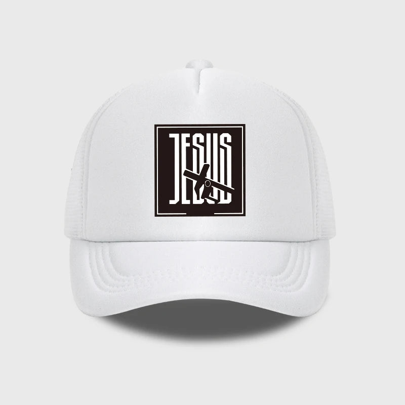 JESUS Cross-Print Sponge Mesh Cap Baseball Cap
