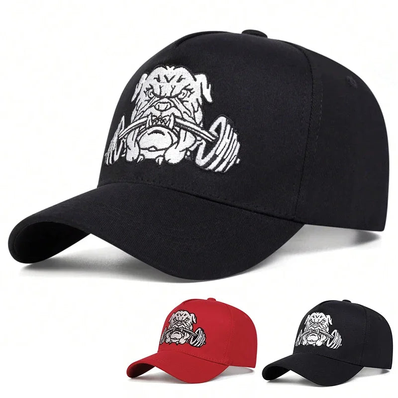 Unisex Bulldog Dumbbells Embroidery Baseball Caps