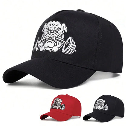 Unisex Bulldog Dumbbells Embroidery Baseball Caps