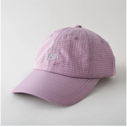 Quick Dry Baseball Cap With Letter Embroidery & Plaid