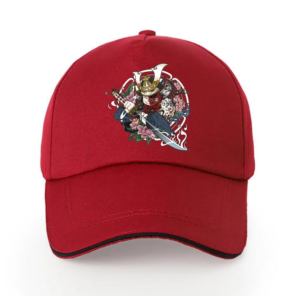 Summer Baseball Cap Solid Cotton Sun Hat Samurai Print