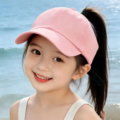 Children Sun Hat Girls Ponytail Duckbill Hats Kids Empty Top Baseball Cap