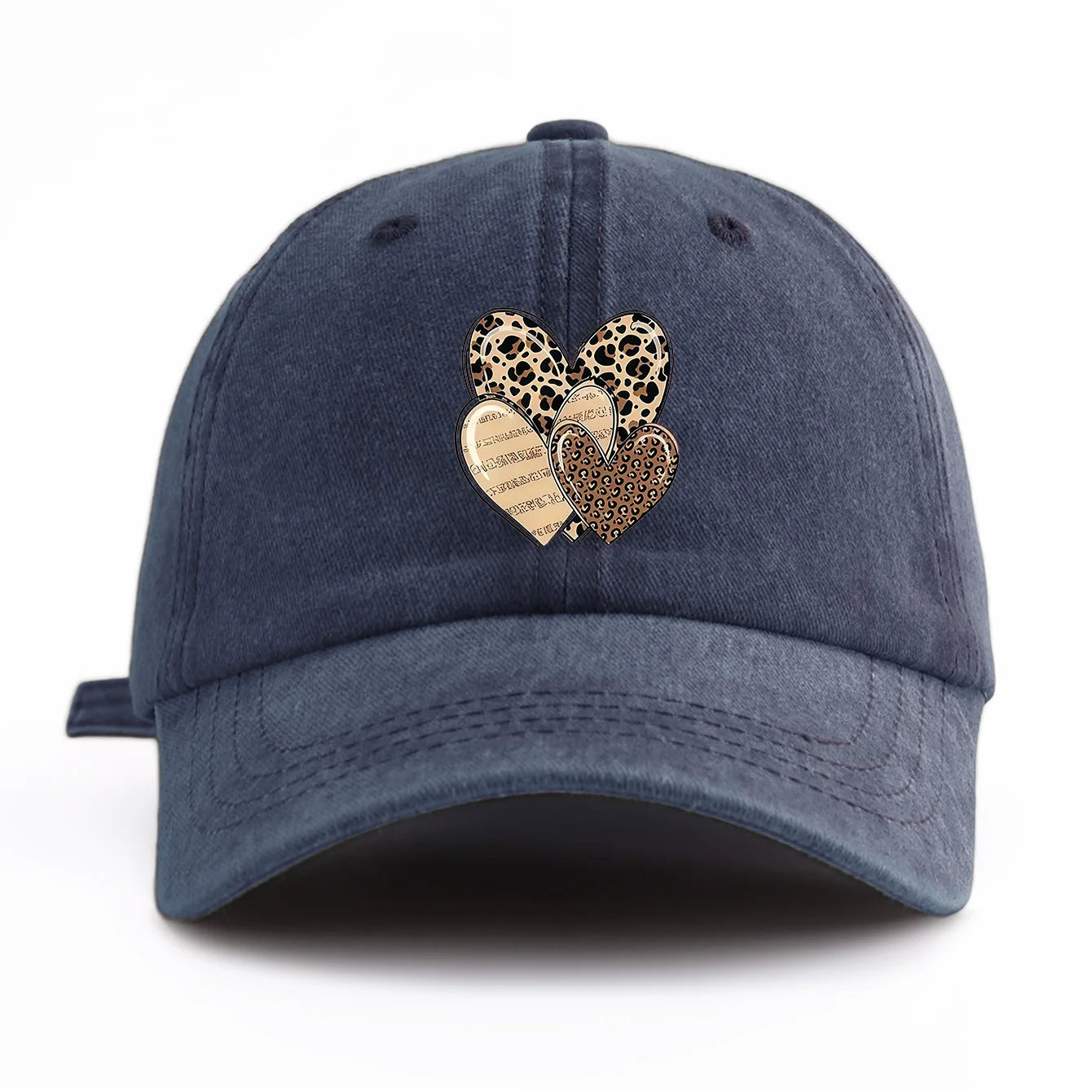 Leopard Heart Print Washed Baseball Cap