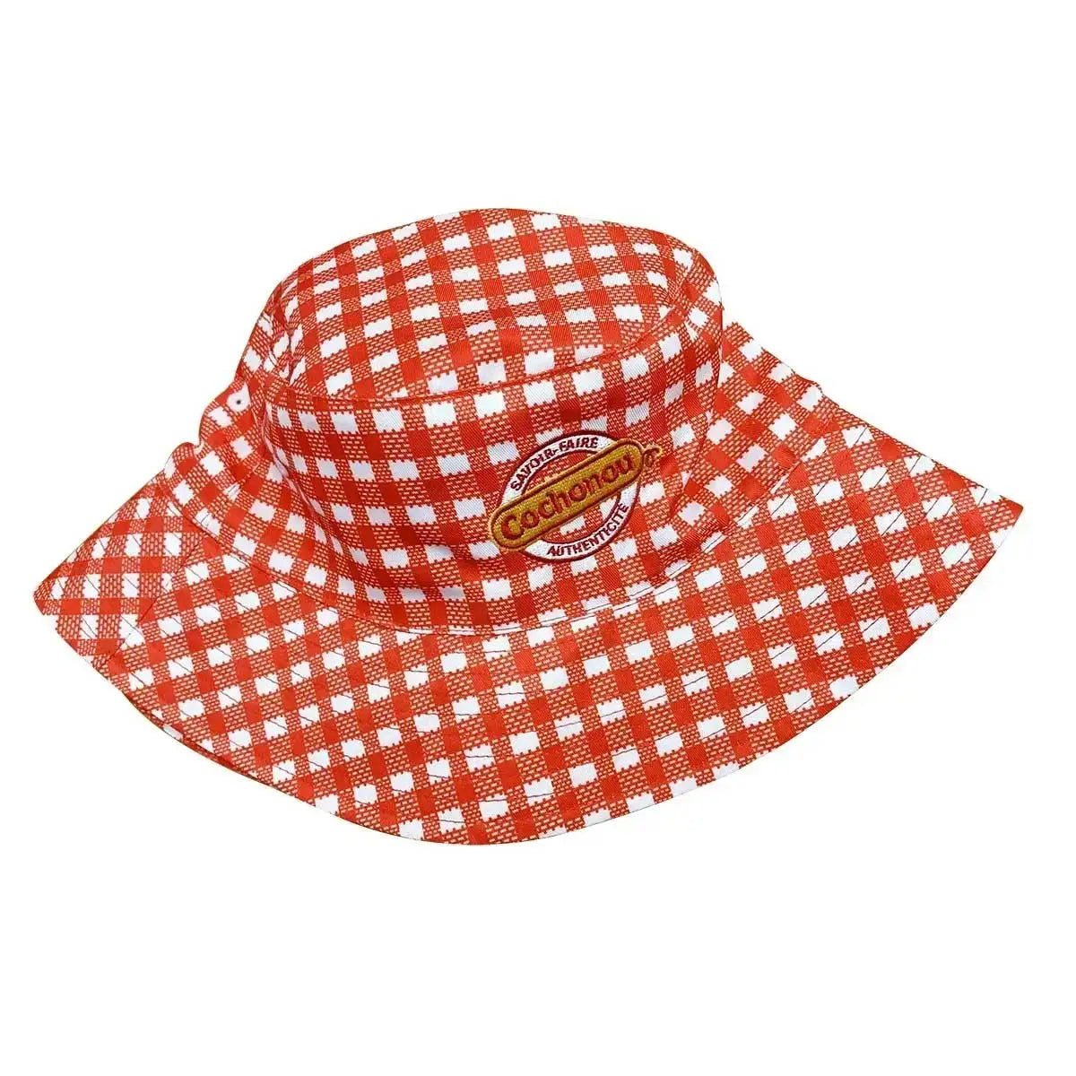 Unisex Bucket Hat Pig Cochonou Embroidery Red Plaid Style
