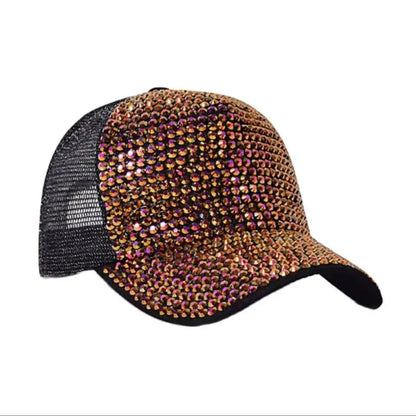 Baseball Cap Women Full Rhinestone Beads Mesh Cap Street Fashion