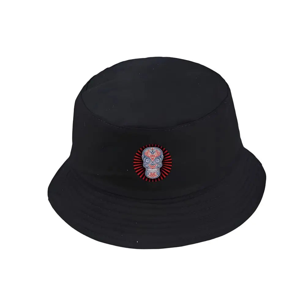 Sugar Skull Bucket Hat Summer Fisherman Hat Cotton Fishing Cap For Men Women