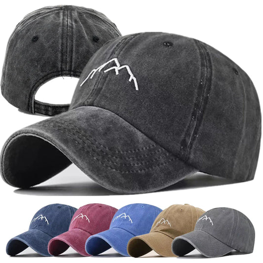 Unisex Washed Cotton Cap Mountain Embroidery Vintage Baseball Cap