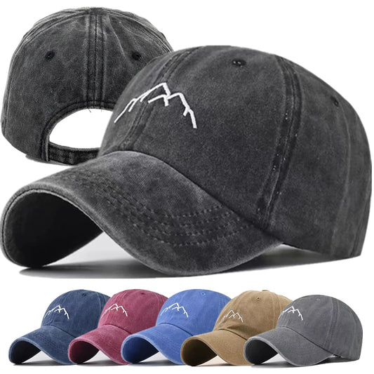 Unisex Washed Cotton Cap Mountain Embroidery Vintage Baseball Cap