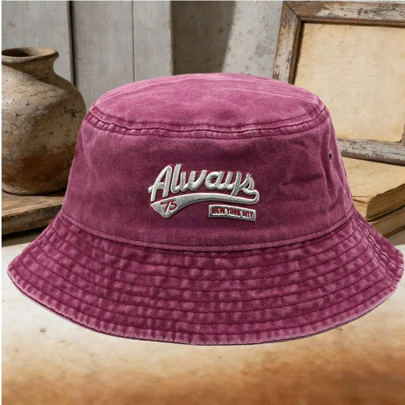 Unisex Casual Always 73 Embroidered Washed Bucket Hat