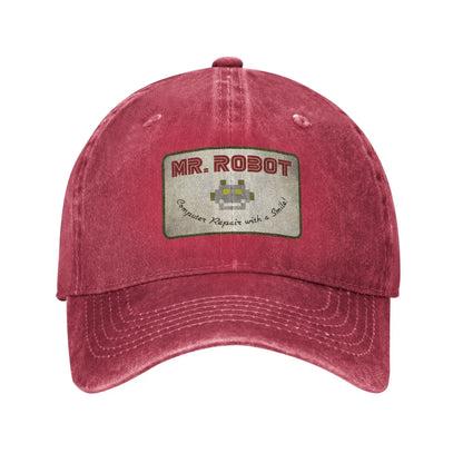 Computer With Sourires Anime Funny Mr Robot Custom Retro Cowboy Washed Baseball Caps For Men
