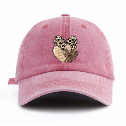 Leopard Heart Print Washed Baseball Cap