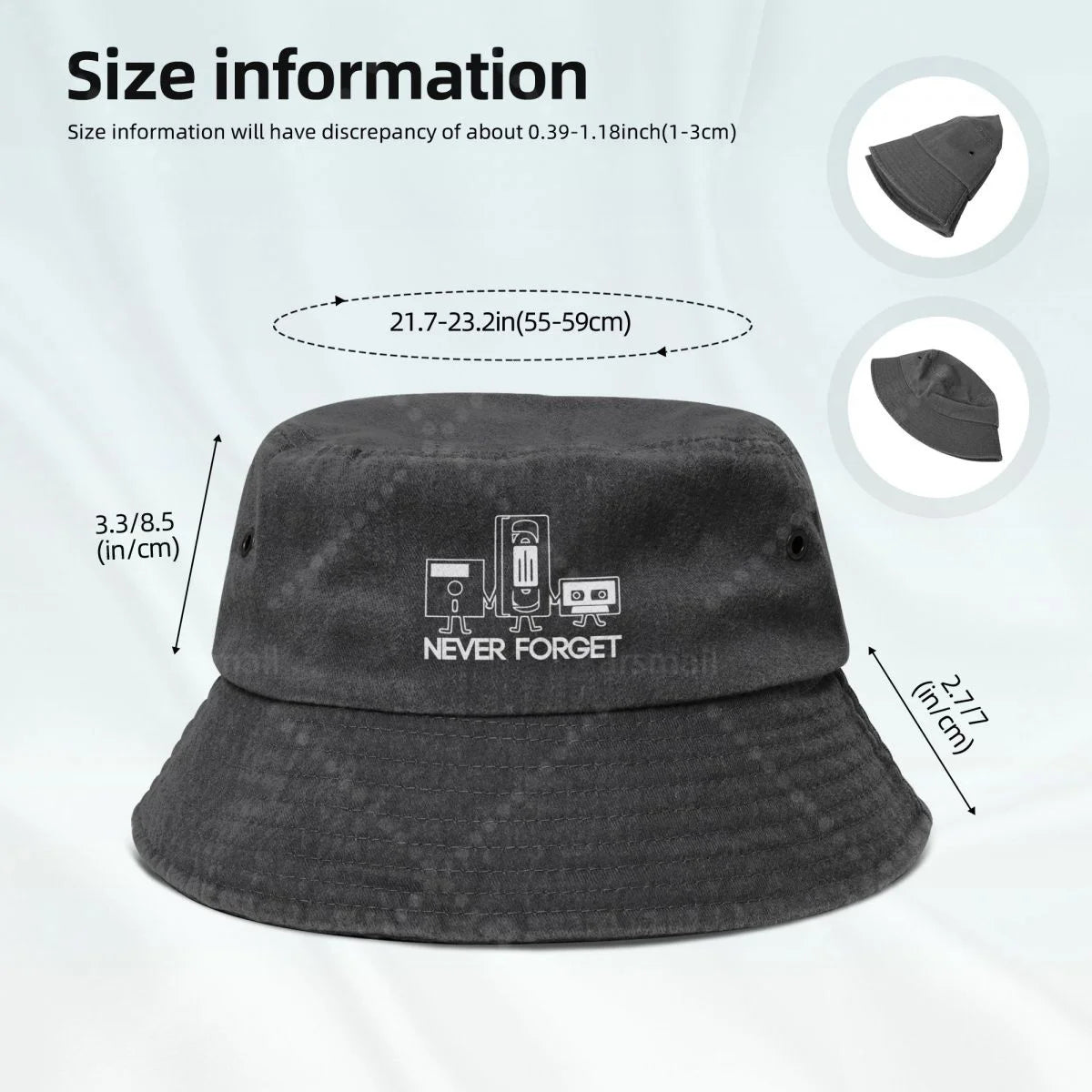 Never Forget Sarcastic Graphic Music Funny Printed Unisex Cotton Bucket Hats
