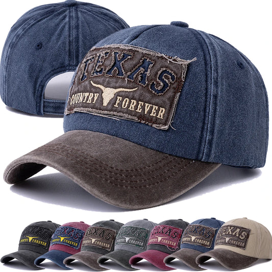 Unisex Washed Cotton Vintage Baseball Cap TEXAS Letter For Men Women