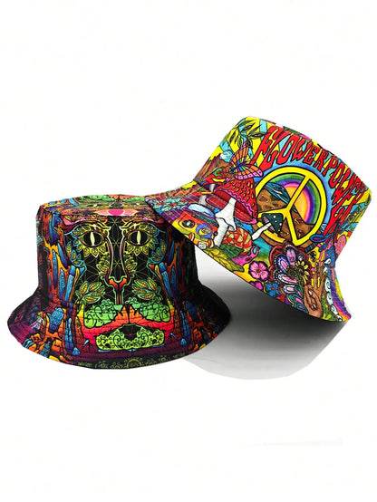 Casual Summer "Peace Love" Print Vacation Bucket Hat