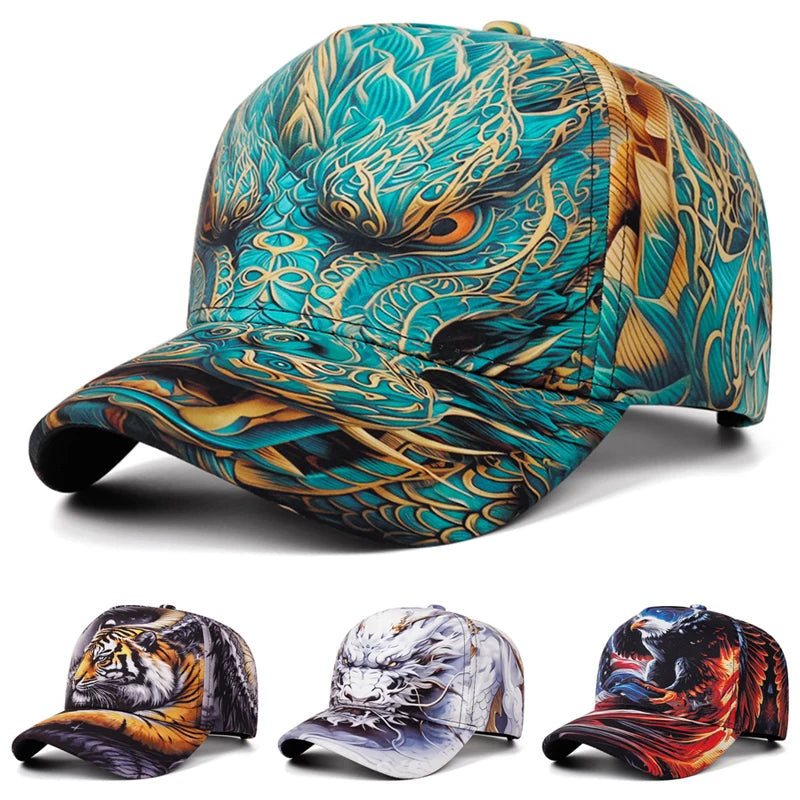 Skateboarding Hat Printed Dragon Tiger Baseball Hat