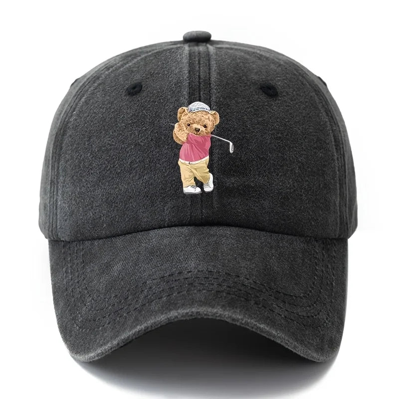 Playful Bear Print Vintage-Washed Cotton Baseball Hat