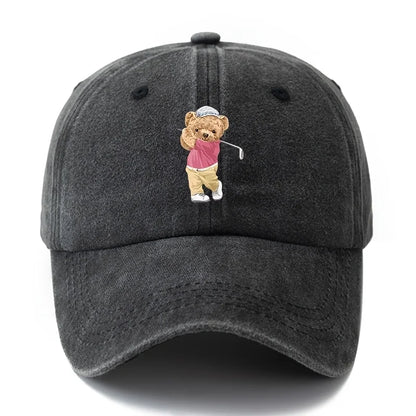 Playful Bear Print Vintage-Washed Cotton Baseball Hat