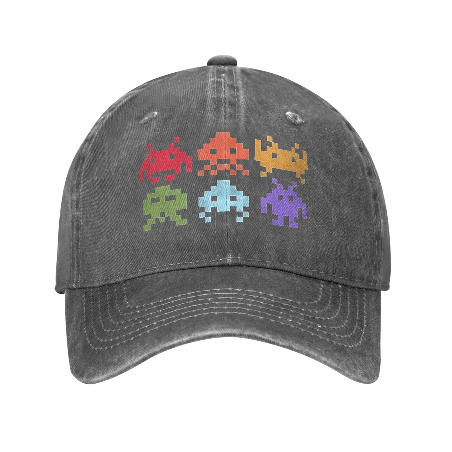 Casual Space Invaders Pixel Art Rainbow Aliens Baseball Caps