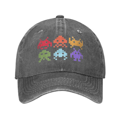 Casual Space Invaders Pixel Art Rainbow Aliens Baseball Caps