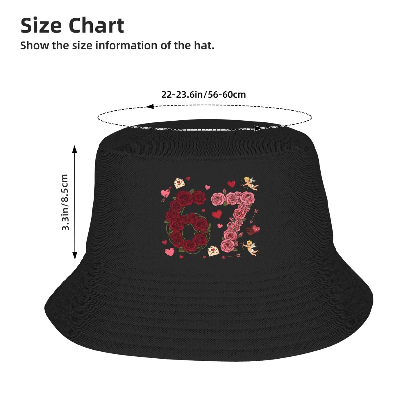 67 Valentines Day Rose Flowers Cupid Hearts Bucket Hat
