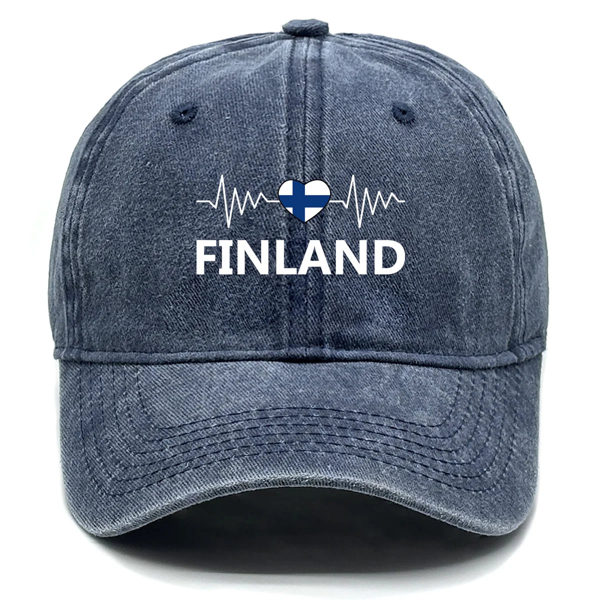Heart-shaped  Finland Flag Snapback Baseball Cap Distressed Strap