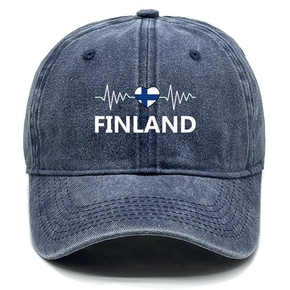 Heart-shaped  Finland Flag Snapback Baseball Cap Distressed Strap