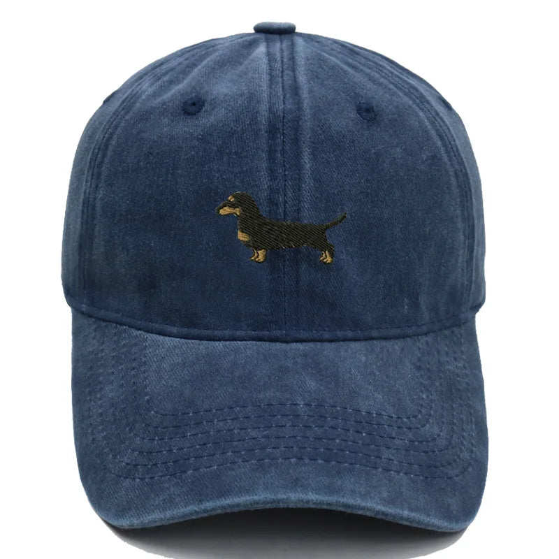 Dachshund Embroidered Vintage Washed Baseball Cap