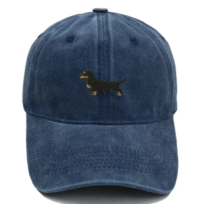 Dachshund Embroidered Vintage Washed Baseball Cap