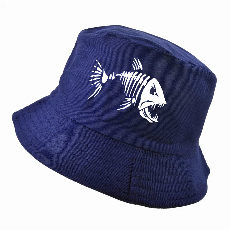 Men Outdoor Fishing Cap Bucket Hat Golf Hunting Caps With Cartoon Fish Bones