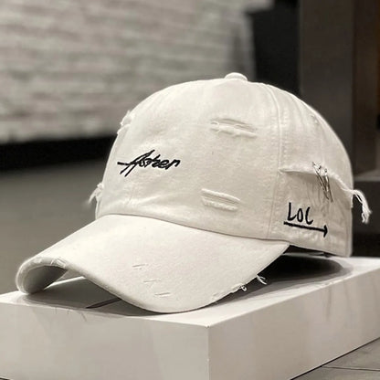 Unisex Asher Embroidery Hole Iron Ring Baseball Caps
