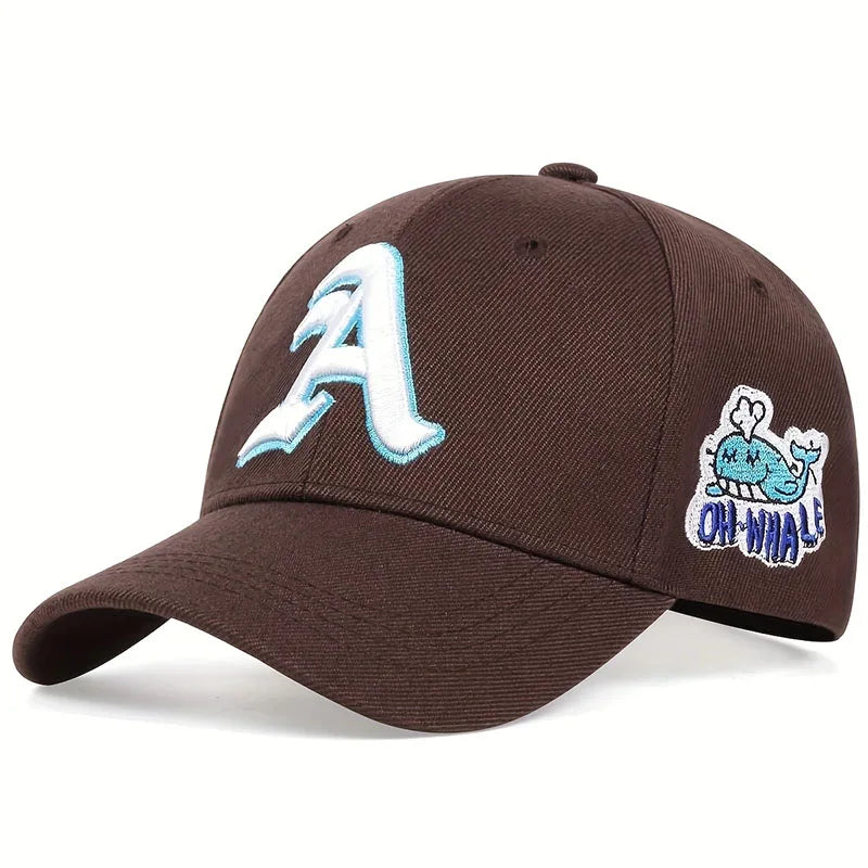 Unisex Gothic Letter A Side Whale Embroidery Baseball Caps