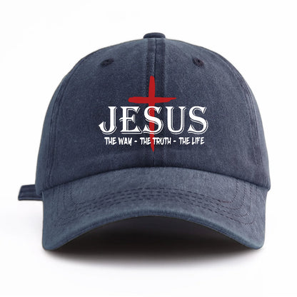 JESUS CROSS Print Washed Baseball Cap
