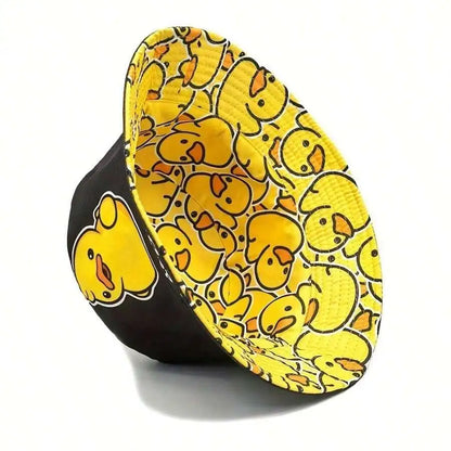 Hip-Hop Cartoon Double-Sided Duck Print Fisherman Hat Bucket Hat